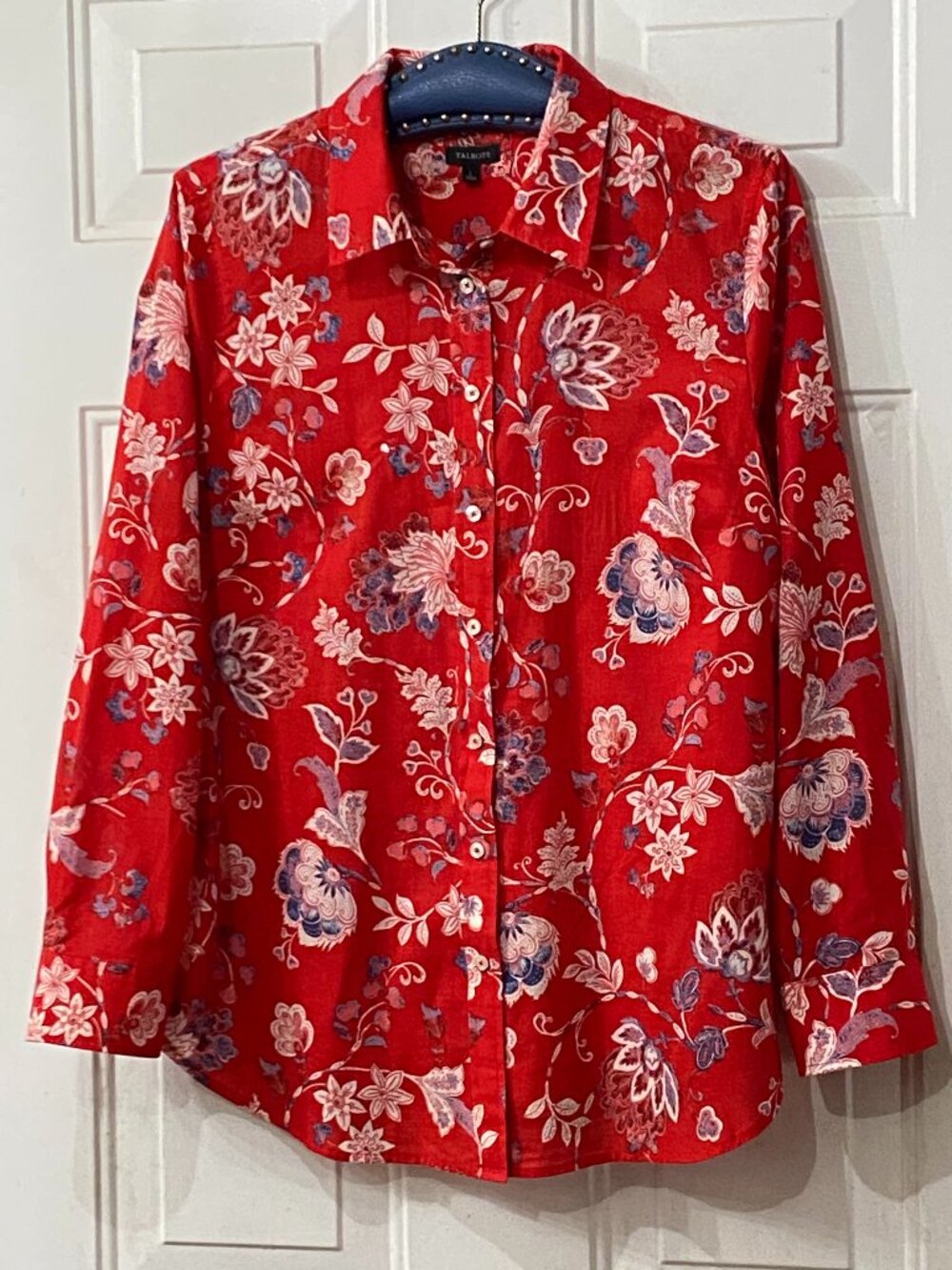 Talbots Women's Sz L Blouse Shirt Long Sleeve Red/Multi Paisley Cotton